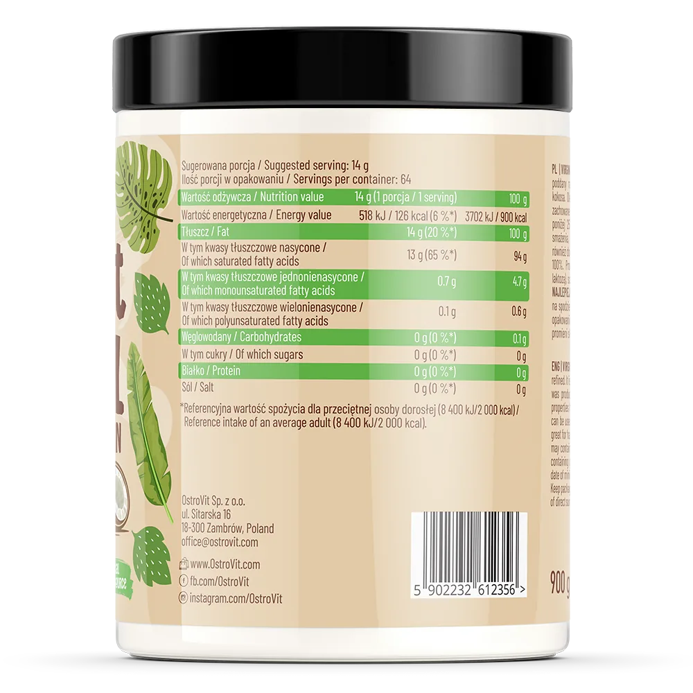 OstroVit kookosöljy / rafinointimaton kookosöljy 900g - Image 2