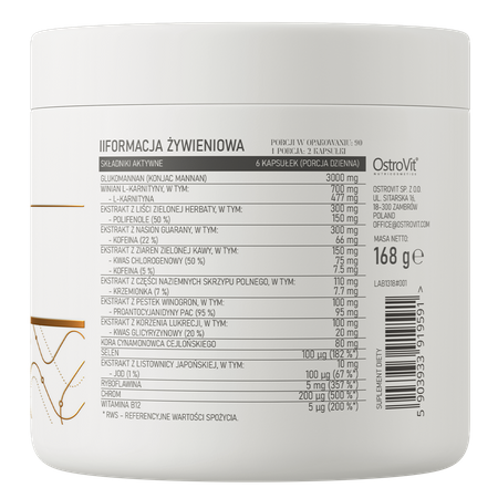 OstroVit Slim Care Glucomannan & L-carnitine & Green Tea Extract 180 kapselia - Image 2
