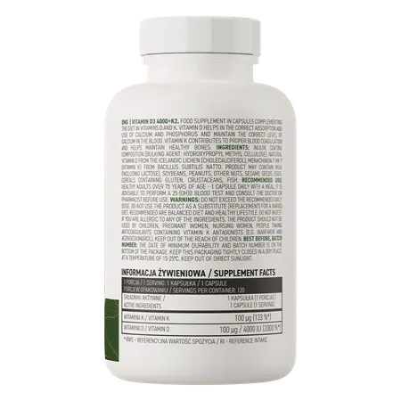 Vitamin D3 4000 IU + K2 VEGE - 120 kapselit - Image 2